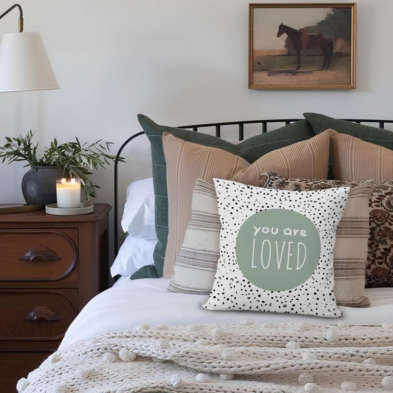 ETVISO Sage Green You are Loved Pillow Cover 18x18, Boho Classroom Decor, Inspirational Reading Nook Classroom Decorate Pillow Covers for Kids Reading Room Playroom Nursery - Image 3